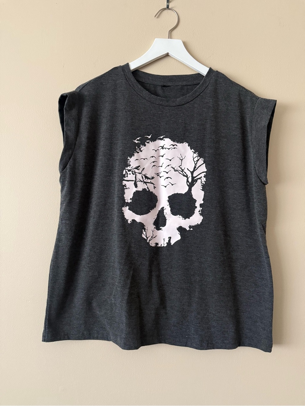 Stretchy Halloween Skull Muscle Tee Size XL